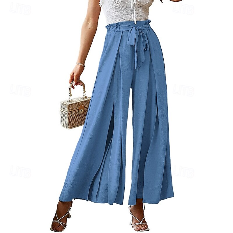 Mulheres Perna larga Calças Roupa de rua Casual Comprimento total Natural Tecido Bolsos Com Cordão Design de cordão elástico Exterior Confortável Final de semana Streetwear Magenta Camelo Adamascado de 2025 por $18.99 –P12