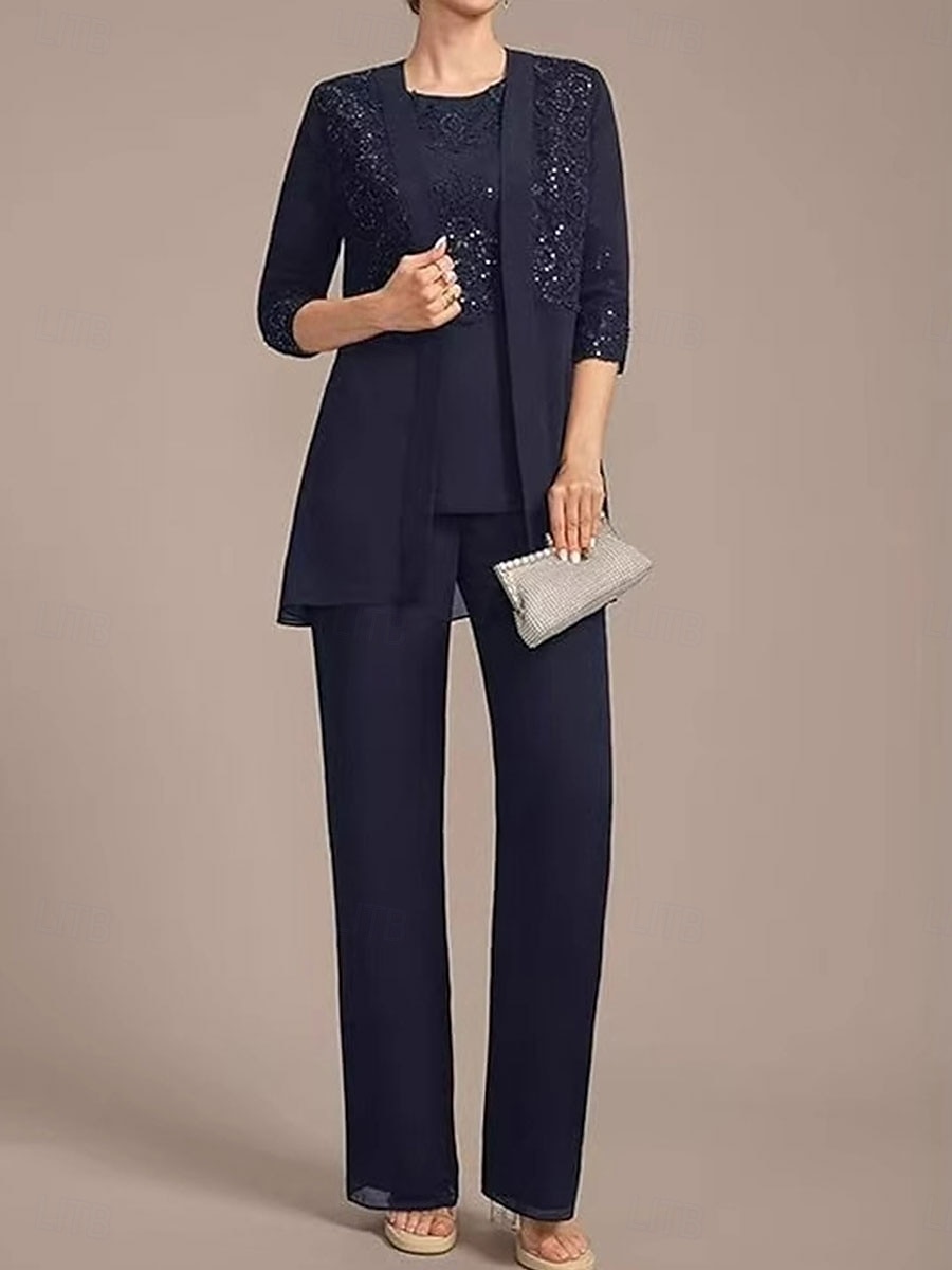 Completo da Madre della Sposa Elegante Vintage Collo Rotondo Lunghezza Caviglia Manica Mezza con Colore Solido del 2025 a $129.99 –P1