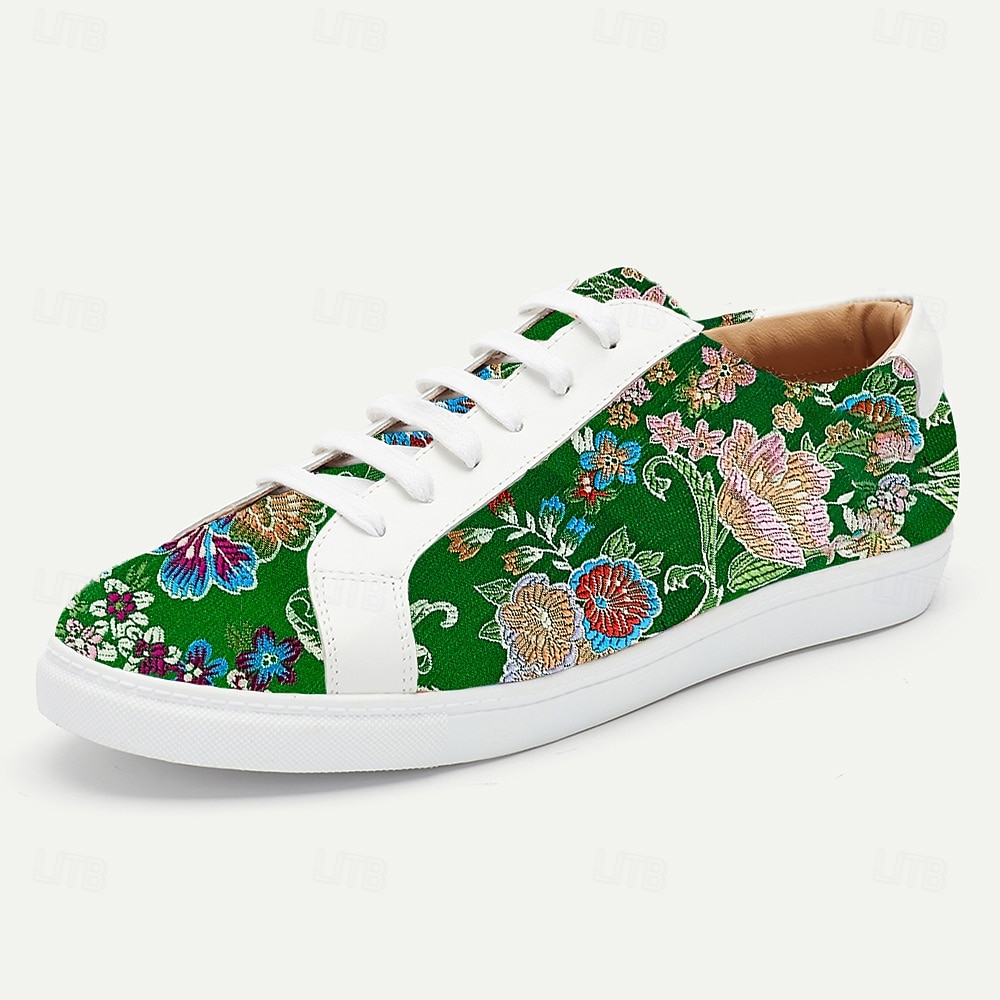 Men's Green Jacquard Fabric Sneakers Comfortable Low-Top Shoes with Floral Pattern Suitable for Casual Walking Daily Wear and Creative Outfits 2025 - $42.99 –P2