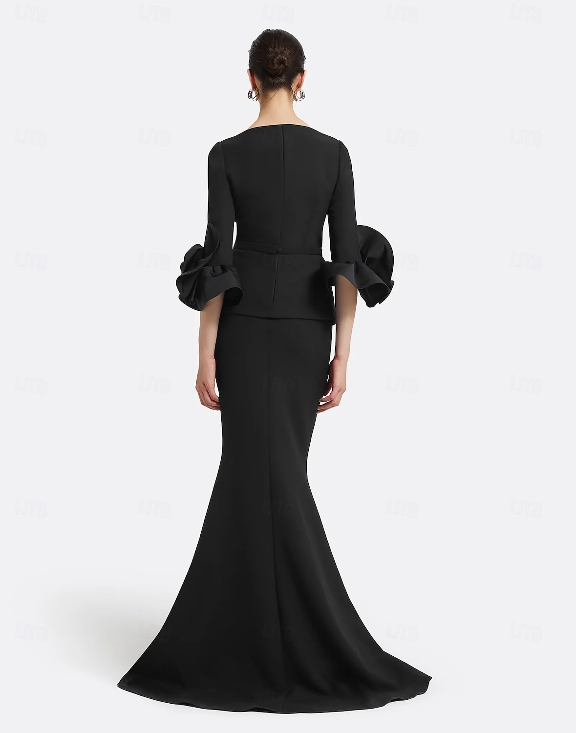 Black Mermaid / Trumpet Evening Gown Elegant Dress Formal Floor Length Long Sleeve V Neck Stretch Crepe with Ruched 2025 - $149.99 –P2