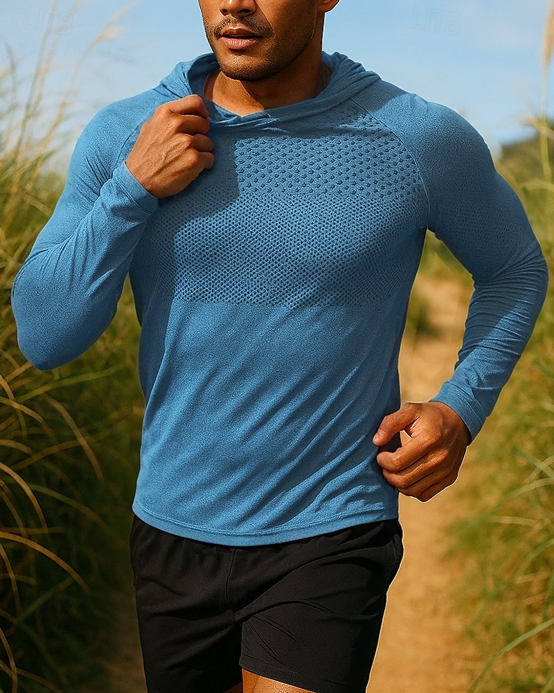 Homme Sweat à capuche Sweat-shirt Haut de course manche longue T-shirt Respirant Séchage Rapide Léger Élastique Tennis Le golf Course Tenue de sport Tenues de Sport Bleu gris foncé Gris Clair de 2025 ? $13.19 –P5