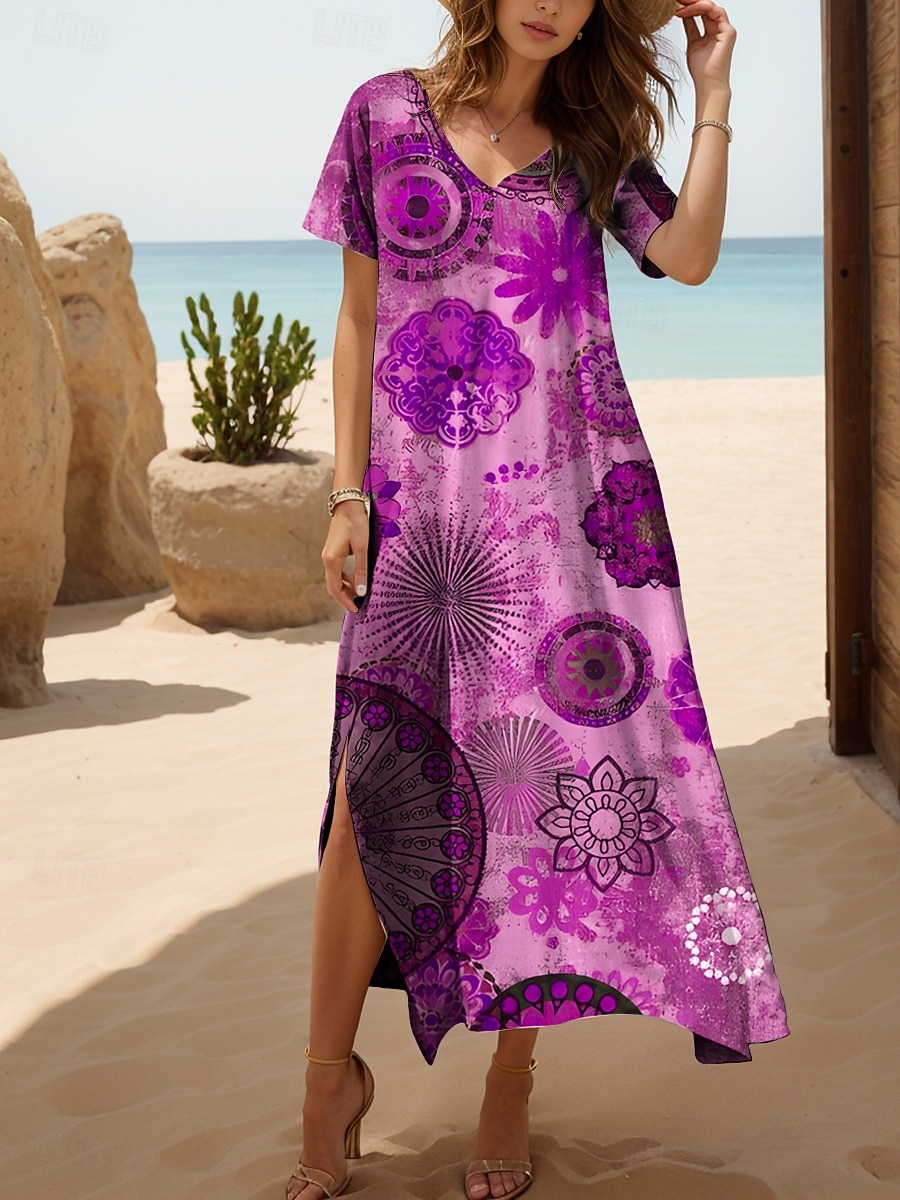 Damskie Sukienka midi Codzienne sukienki Sukienka letnia Sukienka A line Letnie sukienki Bohema Urlop Codzienny Plaża Luźna Graficzny Boho Paisley Damask Krótki rękaw W serek Żółty Czerwony Niebieski 2025 - $29.99 –P6