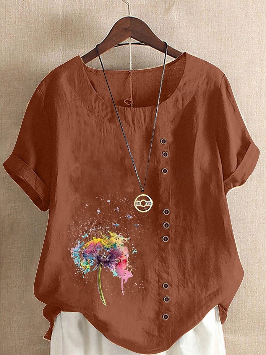 Pentru femei Bluză Floral Grafic Stilat Casual Manșon scurt Stil Nautic Topuri obișnuite Zilnic Ieșire Nasturi Imprimeu Alb Roz Îmbujorat Mov Maro Trifoi Vară Primăvară 2025 - $22.99 –P7