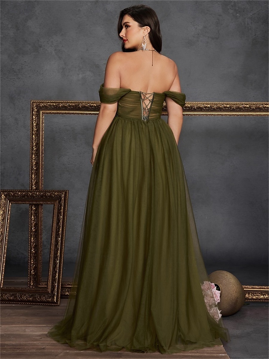 Vestidos A-Line Plus Size Vestido Curvo Elegante Formal Casamento Comprimento do Chão Sem Mangas Ombro Descido Chiffon Costas à Mostra com Fenda 2025 de 2025 por $129.99 –P7