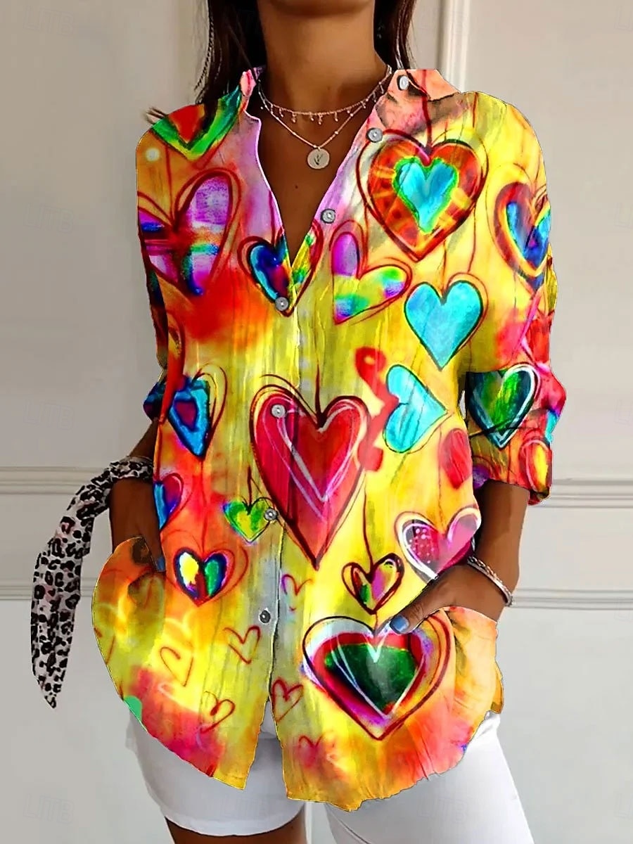 Women's Shirt Ombre Striped Marble Daily Stylish Casual Long Sleeve Shirt Collar Regular Tops Daily Holiday Buttons Print Black Yellow Red Blue Summer Spring 2025 - $32.99 –P4