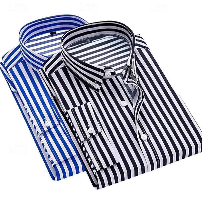 Per uomo Camicia elegante Camicia button-down Camicia a righe Camicia con Colletto A righe Formale Matrimonio Bianco + rosso Bianco + azzurro Blu navy + nero Blu navy + rosso Manica Lunga Tutte le del 2025 a $27.99 –P3