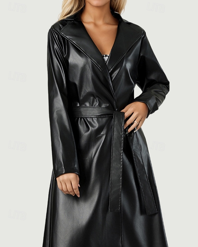 Damen Trenchcoat Warm Bequem Tasche Aktiv Mode Einfach Ausgehen Wochenende Offene Vorderseite Lang Umlegekragen Normale Passform Langarm Oberbekleidung Schwarz Herbst Winter 2025 - $34.99 –P1