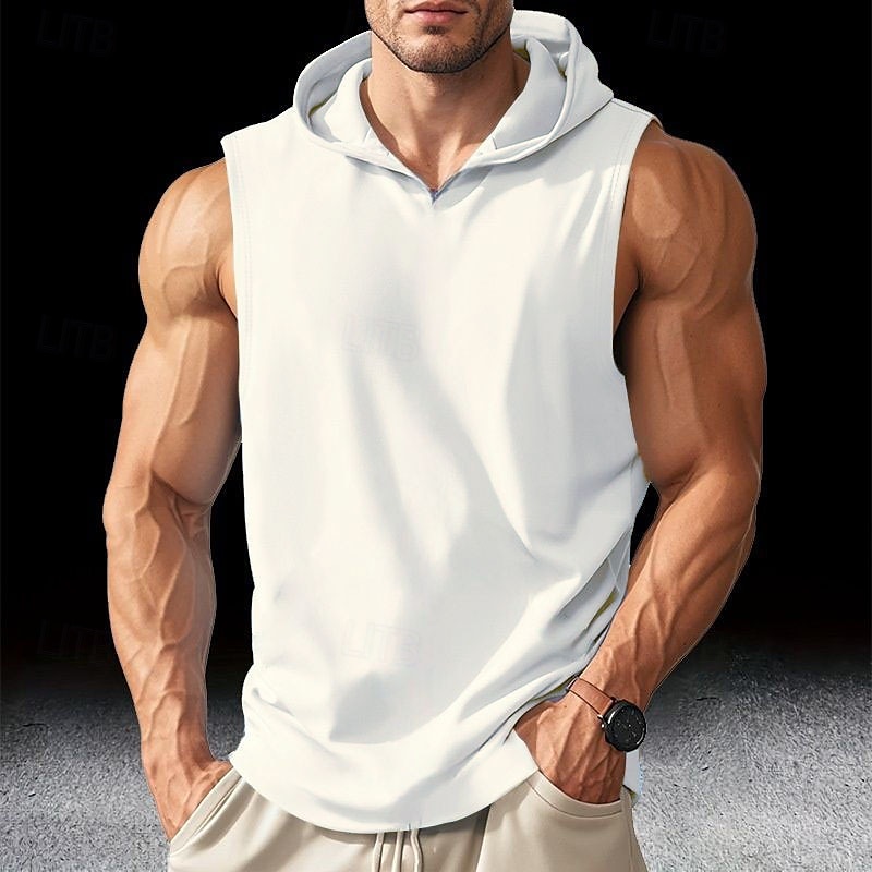 Herren Tank Top Weste Unterhemd Ärmelloses Shirt Ärmellos Mit Kapuze Sommer Einfach Mode Designer Basic Klassisch Urlaub Straße Ausgehen Schwarz Weiß Blau Top T-Shirt für Herren 2025 - $5.49 –P1