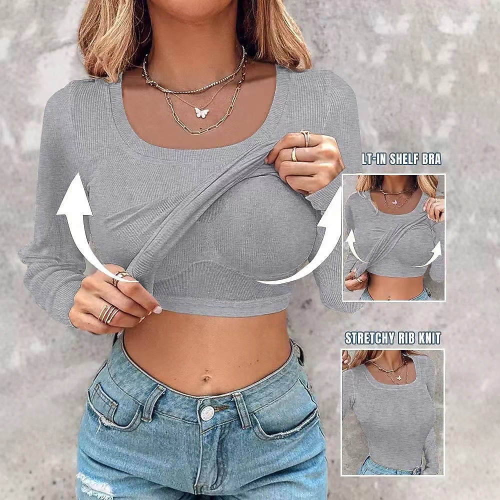 Damen T Shirt T-Shirt Einfach Mode Stilvoll Klassisch Langarm Rundhalsausschnitt Normale Oberteile Täglich Ausgehen Wochenende Schwarz Rote Grün Khaki Grau Sommer Frühling Herbst 2026 - $25.99 –P4