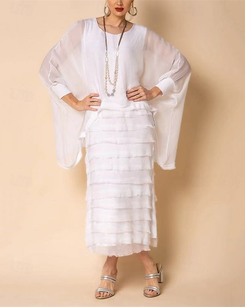 Pentru femei Rochie Lunga Rochie Maxi Rochie casual Rochie cu ciucuri Modă În aer liber Petrecere Concediu Fit regulat Simplu Lungime Manșon 3/4 Stil Nautic Alb Albastru Închis Primăvară Toamnă 2025 - $28.99 –P1