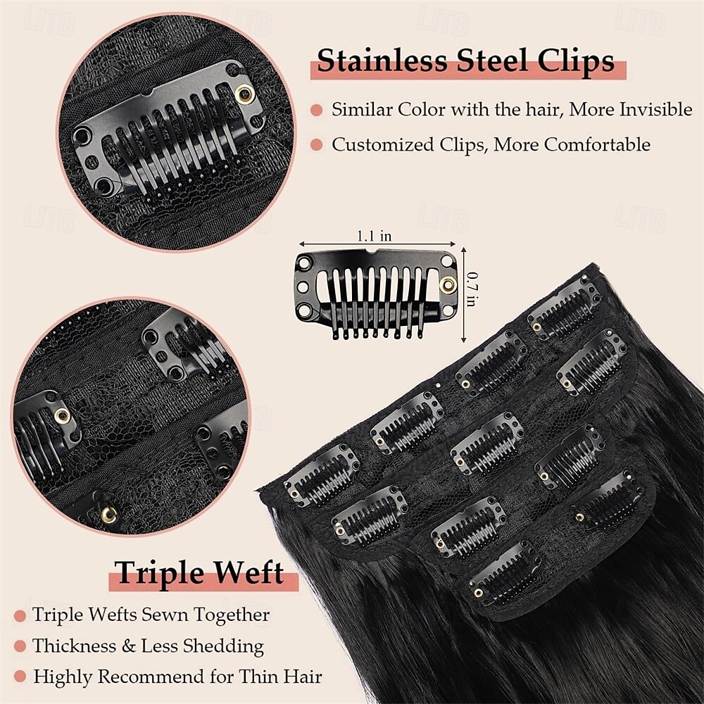 Clip-in haarextensies 4 stuks lang golvend natuurlijk zwart haar synthetisch clip-in extensions 22 inch voor vrouwen #1b 2025 - $26.99 –P8
