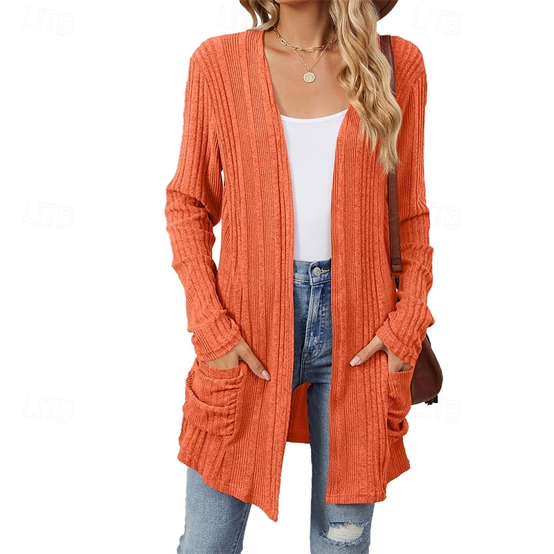 Dam Kappa Håller värmen Bekväm Ficka Mode Utomhus Slät Utekväll Helgen Cardigan Normal Kraglös Normal Långärmad Ytterkläder Svart Vin Marinblå Höst Vinter 2025 - $24.99 –P5