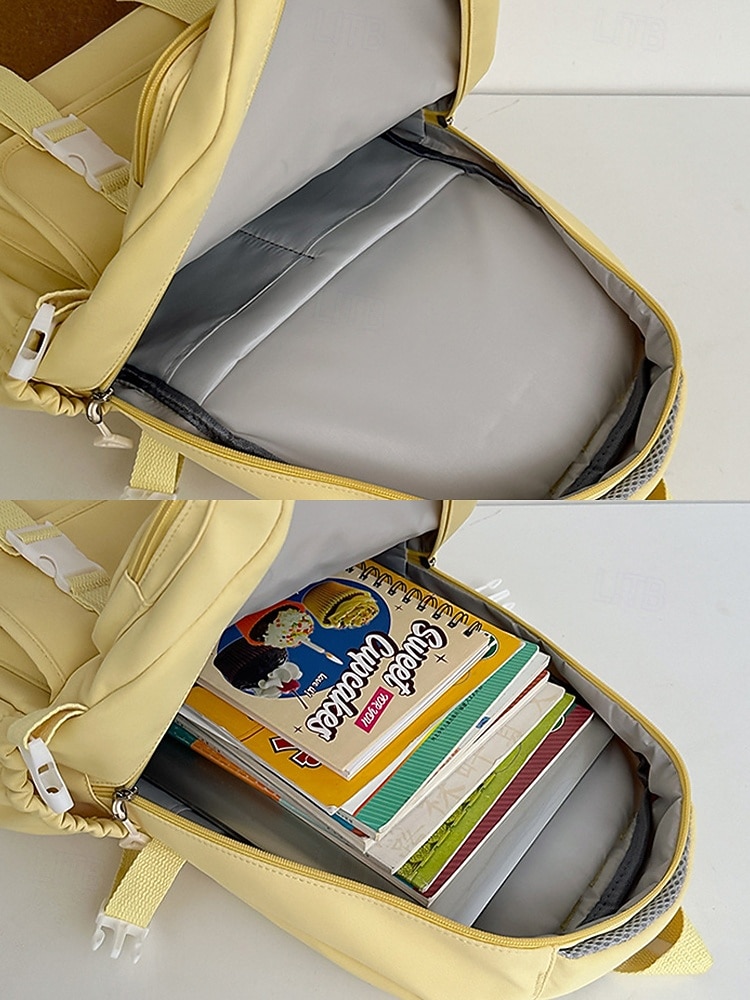 dziewczęcy plecak szkolny w kolorze makaroników - wodoodporny, o dużej pojemności, z ozdobnymi szpilkami, brelokiem w kształcie pluszowego misia i wieloma kieszeniami, odpowiedni dla nastoletnich uczennic i do codziennego użytku na uczelni 2026 - $34.99 –P9