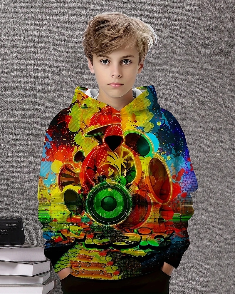 Pojkar 3D Grafisk Huvtröja Långärmad Vår Höst Mode Streetwear Barn 4-12 år Huva Utomhus Ledigt Dagligen Normal 2025 - $18.99 –P1