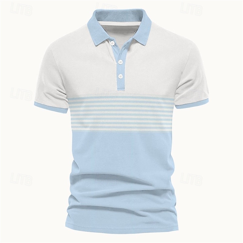 Herren Polo Polo mit Knopfleiste Lässig Sport Revers Kurzarm Mode Basic Streifen Knöpfe Sommer Frühling Blau Grün Polo 2025 - $17.99 –P2