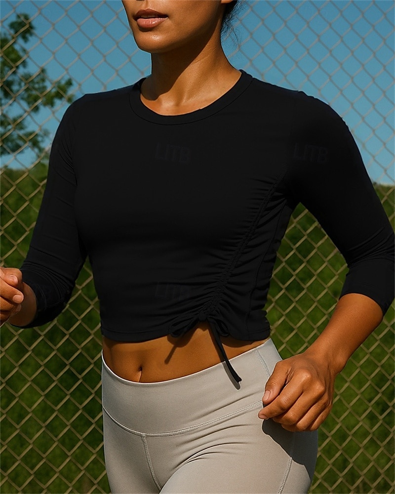 Dámské Koşu Tişörtü Běžecký top Sportovní top Šňůrky Dlouhý rukáv Tričko Rychleschnoucí Lehká váha Prodyšné Běh Jóga sportovní oblečení Sportovní oděvy Jednobarevné Černá Růžová Rubínově červená 2025 - $10.49 –P7