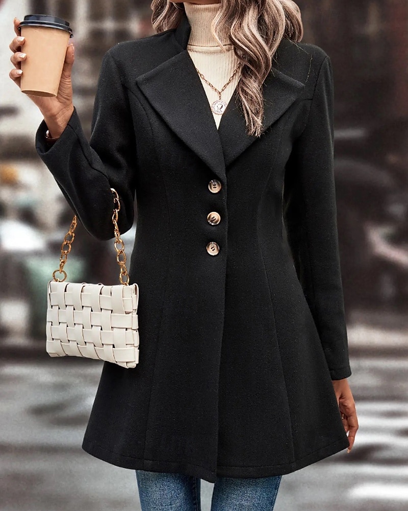 Damen Mantel Warm Bequem Knöpfe Mode Einfach Straße Ferien Einreihig Lang Umlegekragen Normale Passform Langarm Oberbekleidung Schwarz Aprikose Kaffee Herbst Winter 2025 - $27.99 –P13