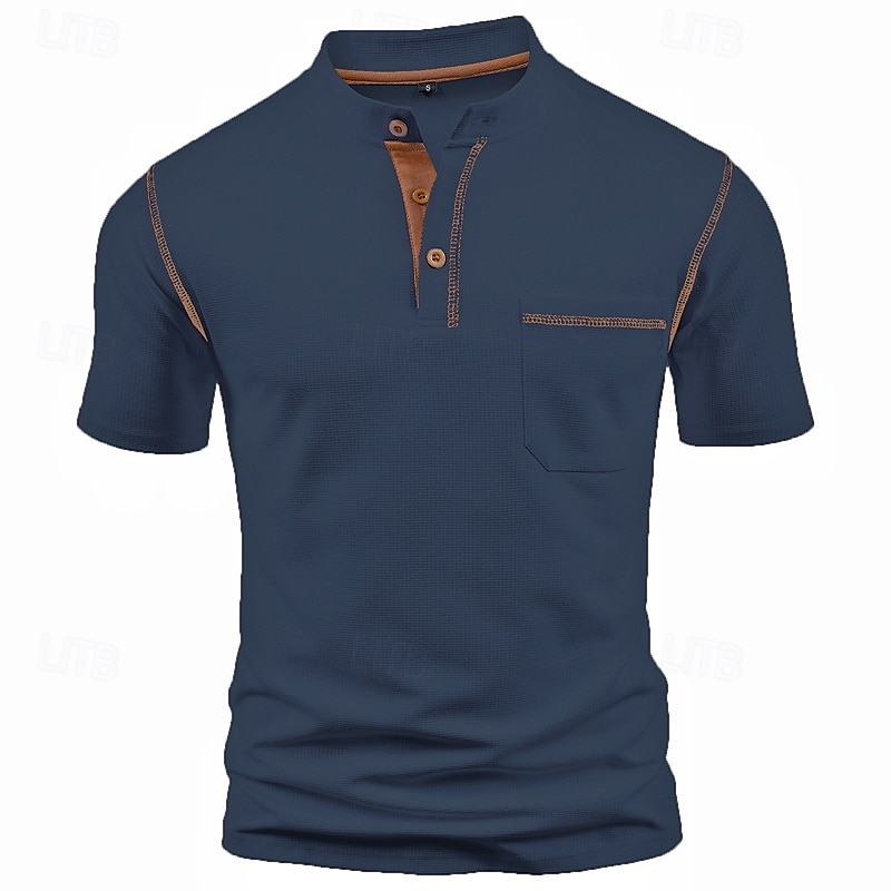 Per uomo Maglietta Maglia Henley Camicia a Maniche Corte Manica Corta Henley Estate Blocco di colori Moda Designer Essenziale Patchwork Tasca Vacanza Streetwear Uscire Vinaccia Nero Bianco Maglietta del 2025 a $15.99 –P8