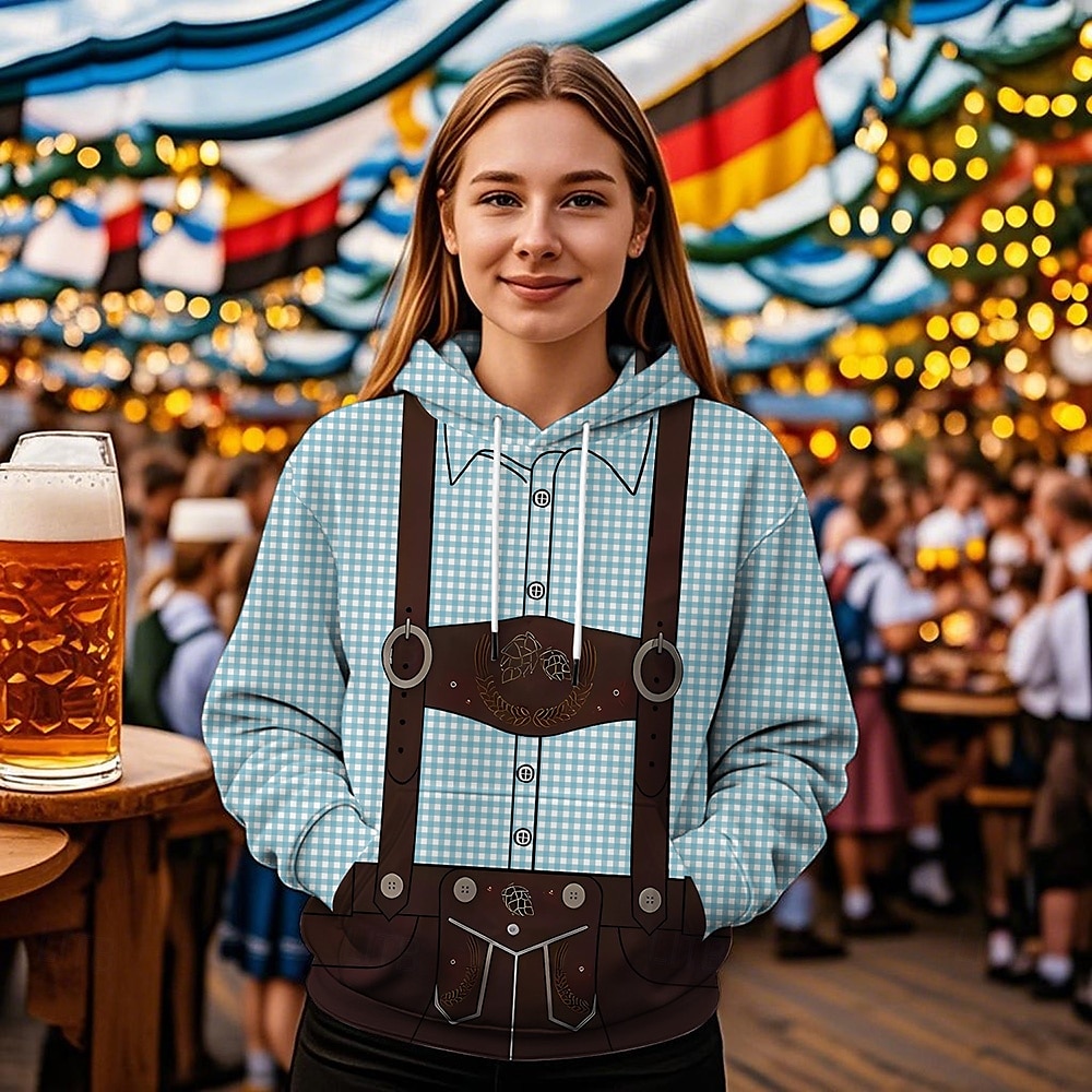 Pivo Oktoberfest Kapuce Tisk Přední kapsa Grafika Pro Dámské Dospělé Karneval Pivo Oktoberfest 3D tisk Dovolená Párty 2025 - $29.99 –P3