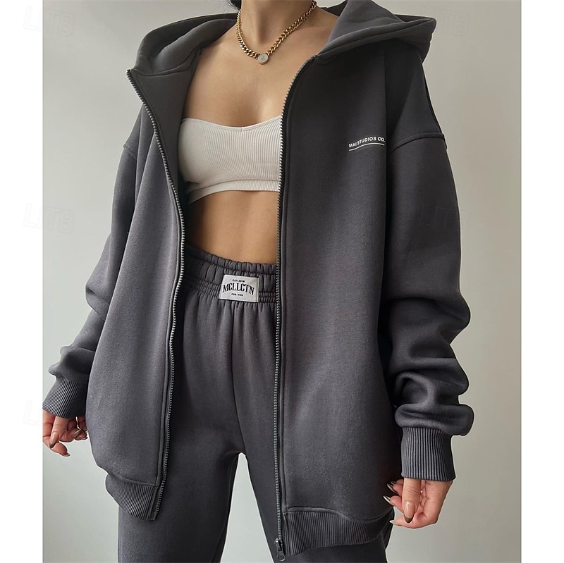 Mujer Tracksuit Pantalones Deportivo Ropa Deportiva Otoño Manga Larga Resistente al Viento Gimnasio Rutina de ejercicio Deportes Ropa de deporte Ropa de Deporte Color sólido Negro Gris oscuro Gris 2025 - $32.99 –P5
