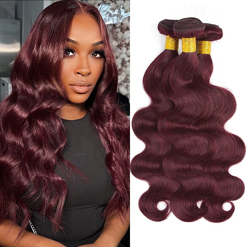 99j# bordeauxrood gekleurd mensenhaar 3 bundels mensenhaar body wave mensenhaar mensenhaar extensions 12-24 inch 2025 - $163.99 –P1