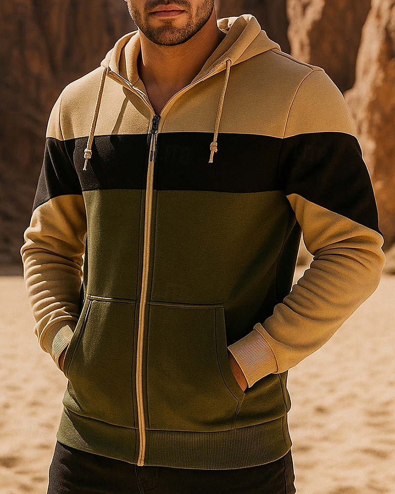 Herren Laufjacke Outdoorjacke Tasche Kordelzug Langarm Oberteil Athleisure Herbst Winddicht Wandern Laufen Sportbekleidung Sportkleidung Patchwork Weiß Rote Blau 2025 - $26.99 –P4