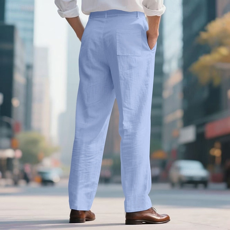 Herren Leinenhosen Hose Sommerhose Strandhose Tasche Gerader Schnitt Einfach Komfort Atmungsaktiv Urlaub Täglich Ferien Hawaiianisch Boho Schwarz Weiß 2025 - $25.99 –P16