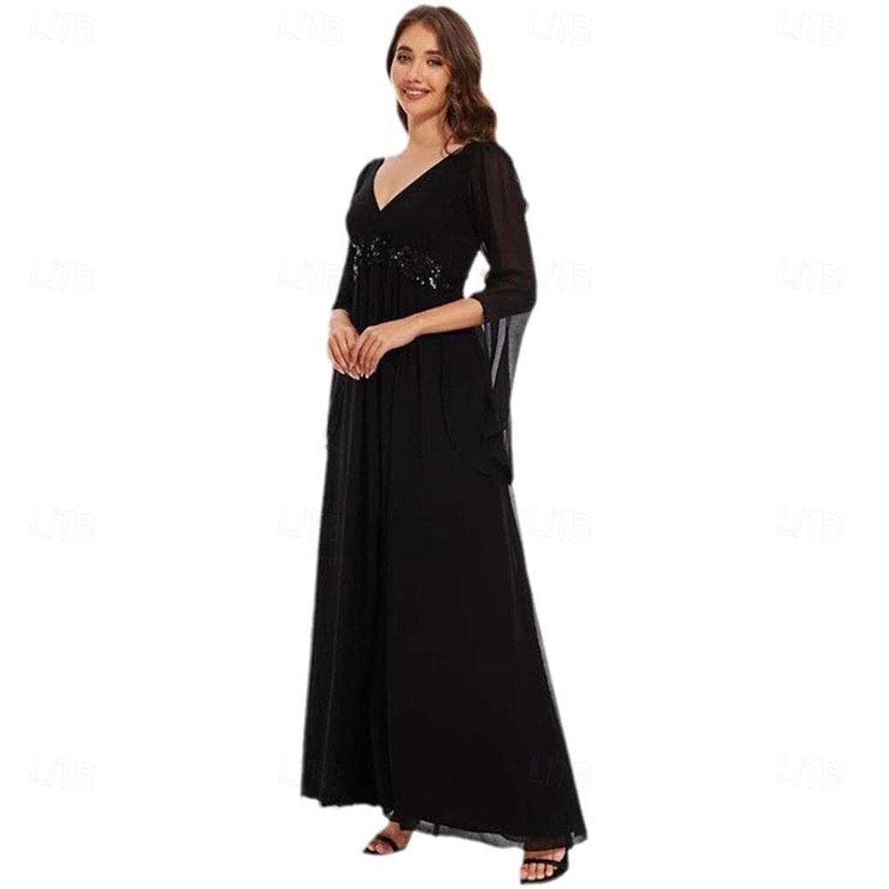 Φόρεμα A-Line της Μητέρας της Νύφης Elegant Απλό V Λαιμό Μήκους Δαπέδου Σατέν Μακρύ Μανίκι με Πτυχώσεις Ομοιόμορφο Χρώμα 2025 - $119.99 –P5