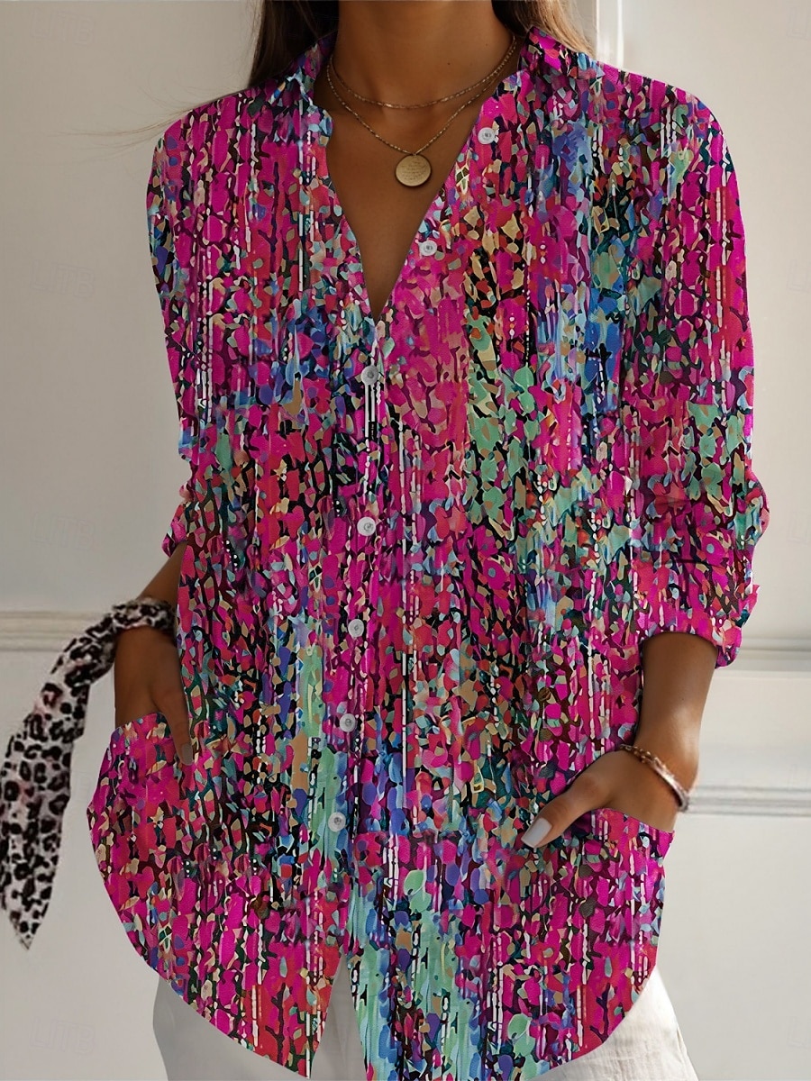 Per donna Camicia Floreale Attivo Quotidiano Elegante Manica Lunga Colletto a Camicia Top Regolari Quotidiano Ferie Bottoni Stampato Rosso Blu Fucsia Verde Primavera Autunno del 2025 a $25.99 –P4