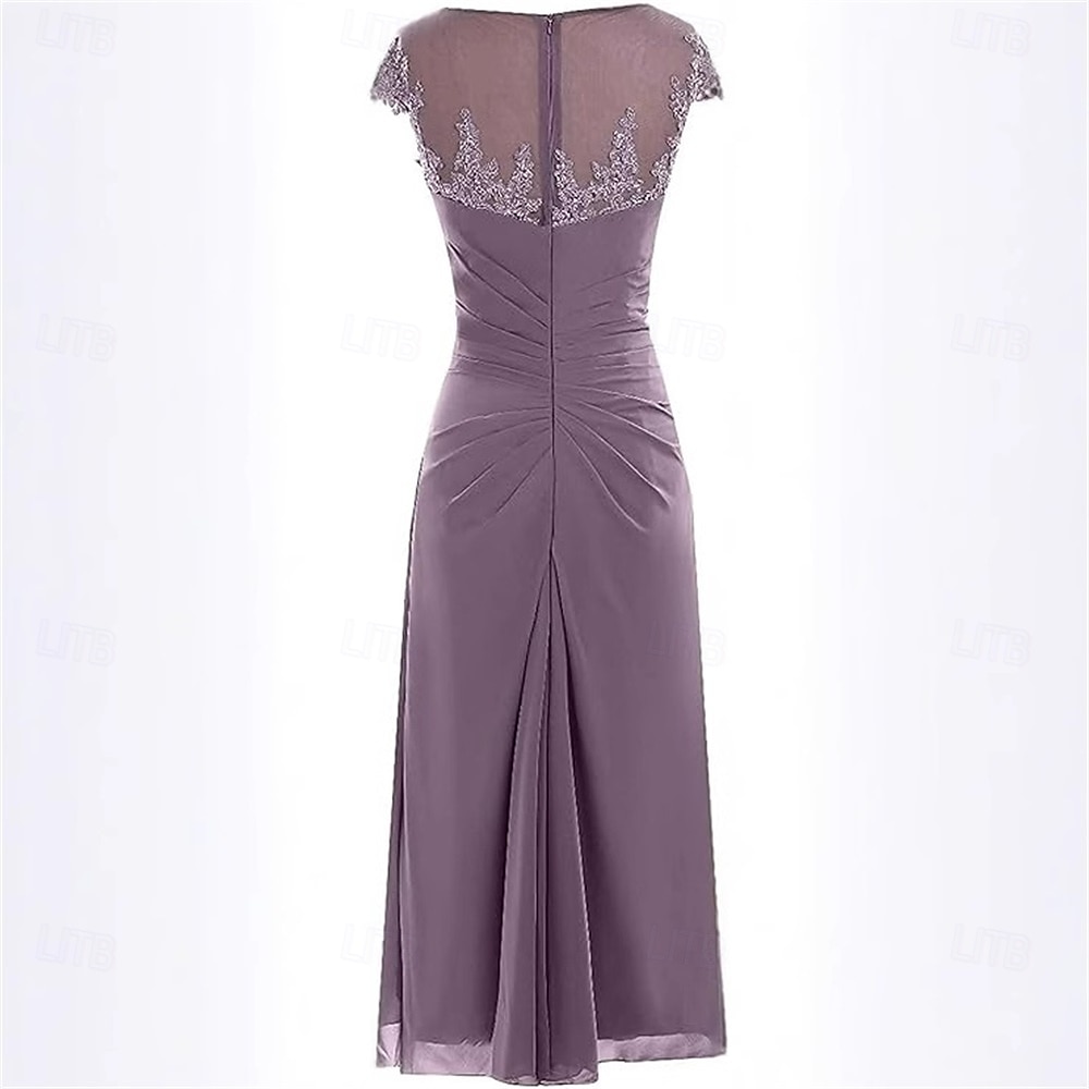 chiffon summer wedding guest dress Pleated Tea Length With Sleeves short sleeves Summer Wedding Guest Dresses