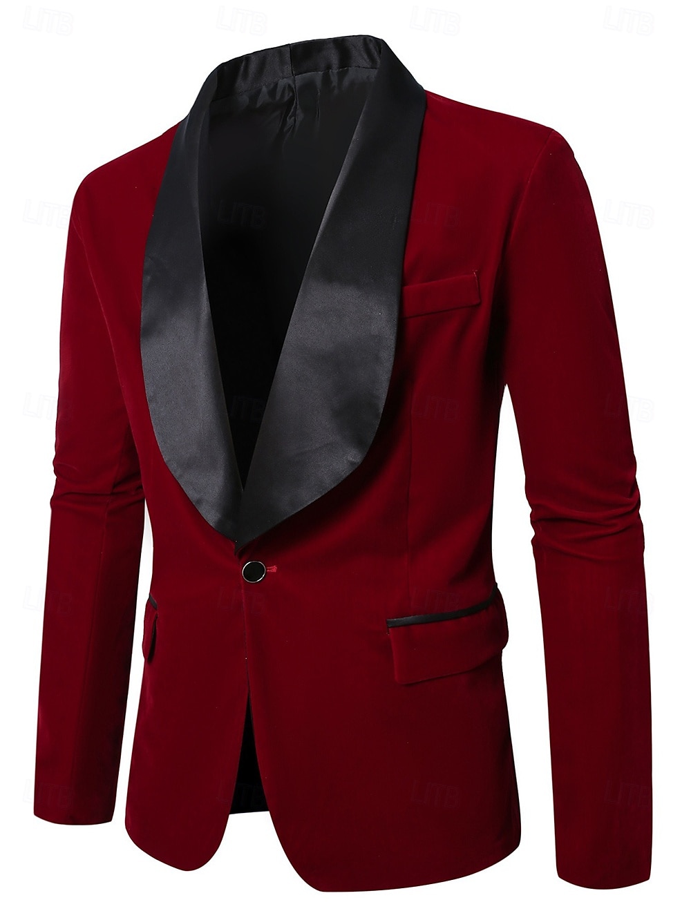 Herren Samt Blazer Jacke Party Abendgarderobe Smoking elegant warm Herbst &Winter einfarbiger einreihiger Ein-Knopf-Blazer Burgunder 2025 - $65.99 –P2