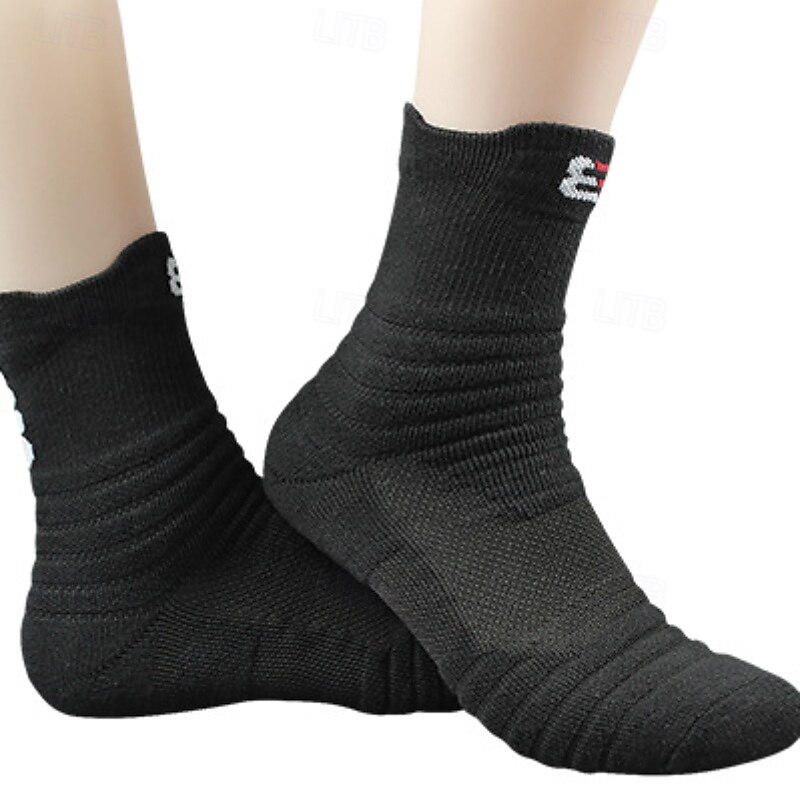1 par de calcetines de senderismo para hombre, deportivos, transpirables, antiampollas, que absorben el sudor, acolchados, para exteriores, de un cuarto de tripulación, con parches de poliéster, negros, blancos y grises para correr 2025 - $7.49 –P2