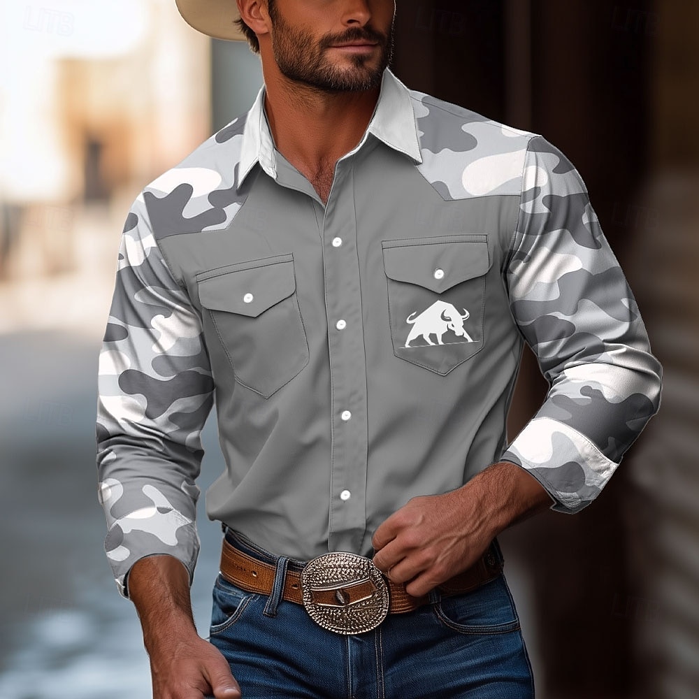 Bărbați Culoare Camuflaj Taur Cămașă Cămașă occidentală Cămașă de cowboy Manșon Lung Epocă stil vestic În aer liber Zilnic Îmbrăcăminte de Muncă Toamna iarna Răsfrânt Imprimare 3D Două buzunare în 2026 - $33.99 –P4