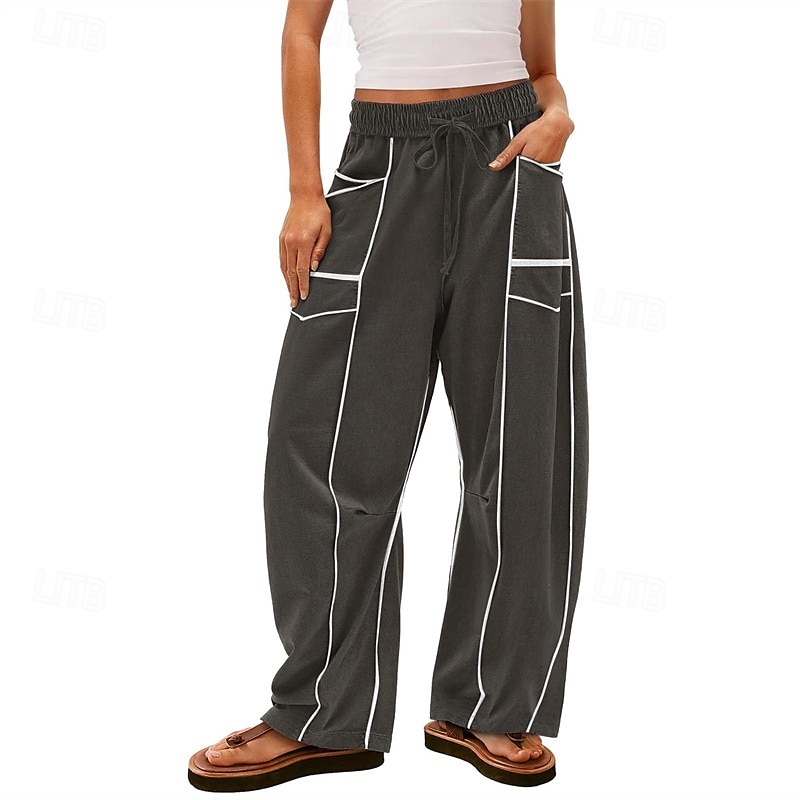 Dame Joggebukser Bukser Rett Fritid Treningsklær Lang Middels midje Lapper Lomme Elastisk snordesign Høyt snitt Pusteevne Myk Mikroelastisk Feriereise Gate Dagligdagstøy Svart Militærgrønn Navybl 2025 - $20.99 –P13