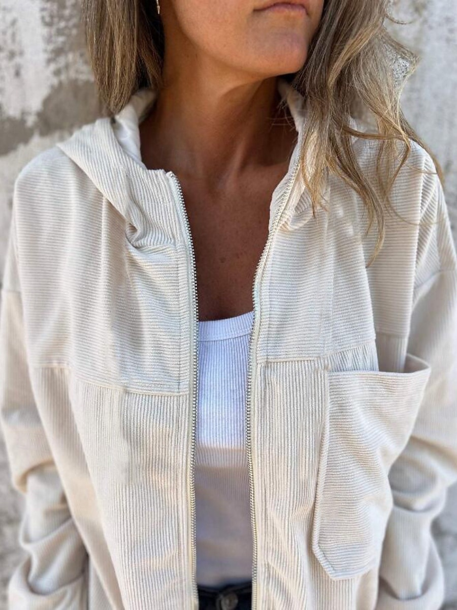 Mulheres Jaqueta casual Casaco com capuz Confortável Respirável Zíper Bolsos Simples Casual Tecido Férias Rua Casual Roupa Diária Zíper Padrão Com Capuz Normal Manga Longa agasalhos Preto Branco Rosa de 2025 por $39.99 –P7