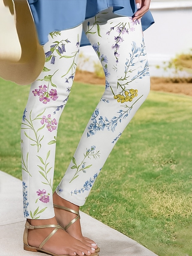 Women's Leggings Vacation Vintage Ethnic Style Ankle-Length High Waist Floral Graphic 3D Print Quick Dry Breathability Soft Stretchy Outdoor Home Causal White Yellow Blue Summer Spring Fall Slim Fit 2025 - $19.99 –P1
