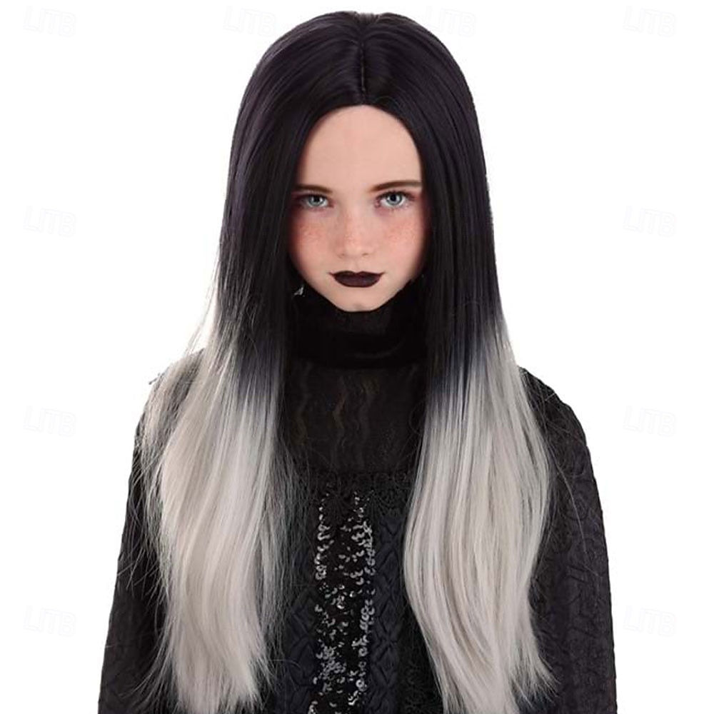 Dětská černošedá ombre paruka na Halloween, cosplay, párty paruky 2025 - $26.99 –P1