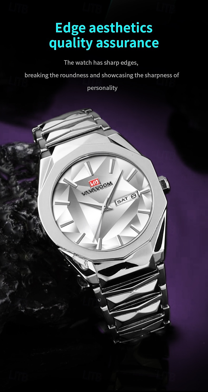 VA VA VOOM Men's Watch Business And Leisure Dual Calendar Waterproof Stainless Steel Strap Color Changing Dial Quartz Watch 2025 - $29.99 –P3