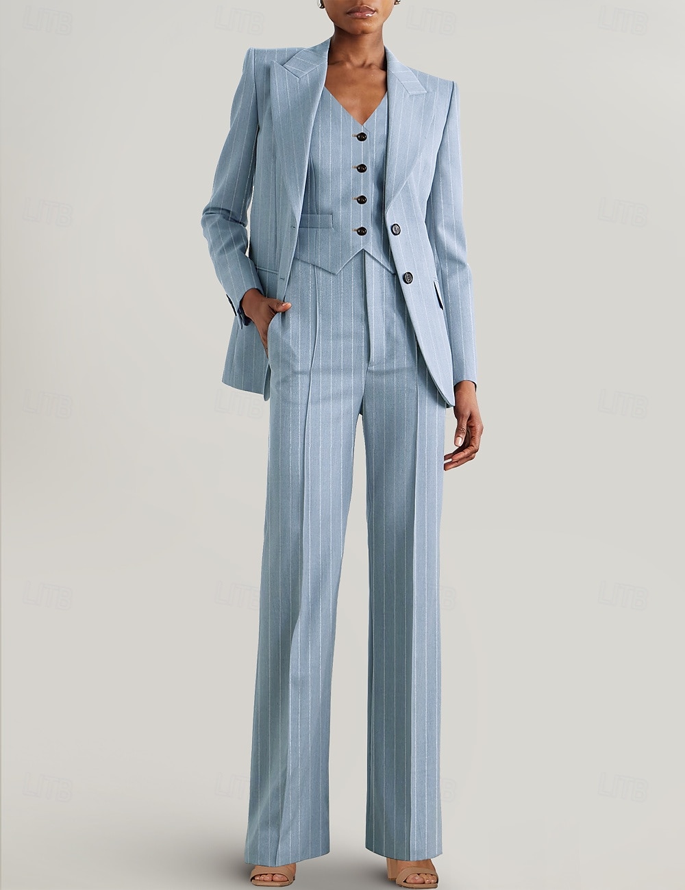 Nadrágöltöny 3 Részes Készlet Anyának a Menyasszonyhoz Tuxedo Esküvői Vendég Elegáns Blézer Klapák Bokahosszig Csíkos Hosszú Ujjú Zsebekkel 2025 - $199.99 –P11