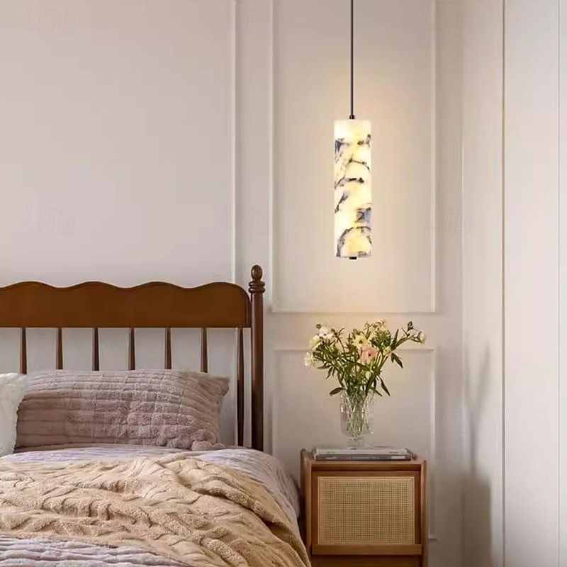 Bvlgari-stil rørformet alabaster-pendel, messing LED til soverom/stue 2025 - $299.99 –P2