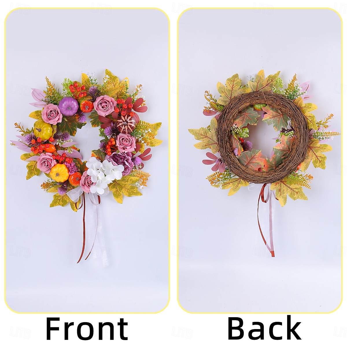 Couronne d'automne pour porte d'entrée, Thanksgiving, récolte d'automne, décoration intérieure et extérieure, couronne de vigne de roses et de citrouilles, panneau de porche de ferme rustique suspendu de 2025 ? $29.99 –P3