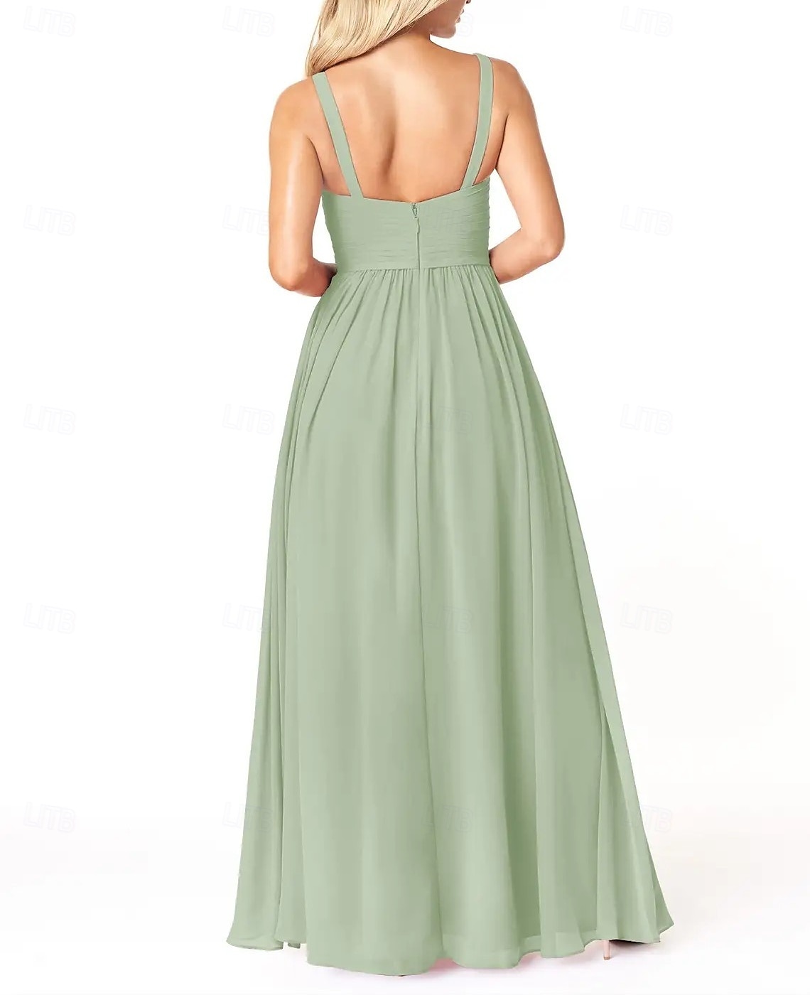 Vestido de dama de honra em corte A, decote em V, sem mangas, elegante, longo, em chiffon com pregas / frente aberta / franzido 2025 de 2025 por $152.99 –P2