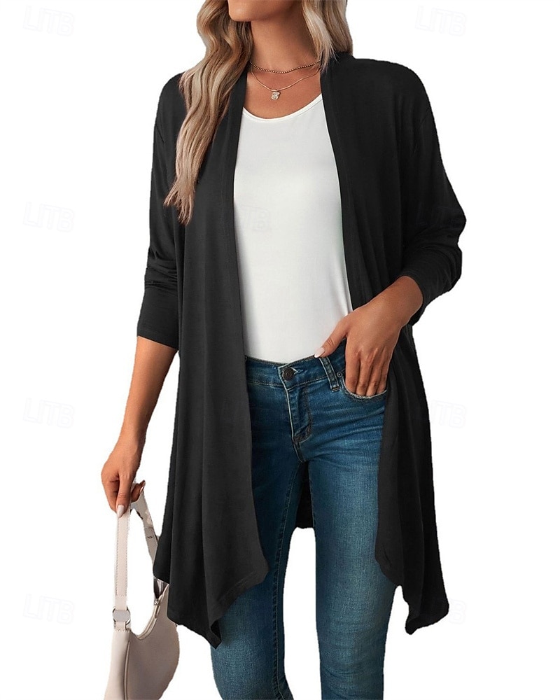 Damen Pullover Strickjacke Urlaub Mode Täglich Einfarbig Gerippt Öffnung vorne Gestrickt Langarm Lange Oberteile Stricken Ferien Ausgehen Wochenende Schwarz Weiß Herbst Winter 2025 - $22.99 –P10
