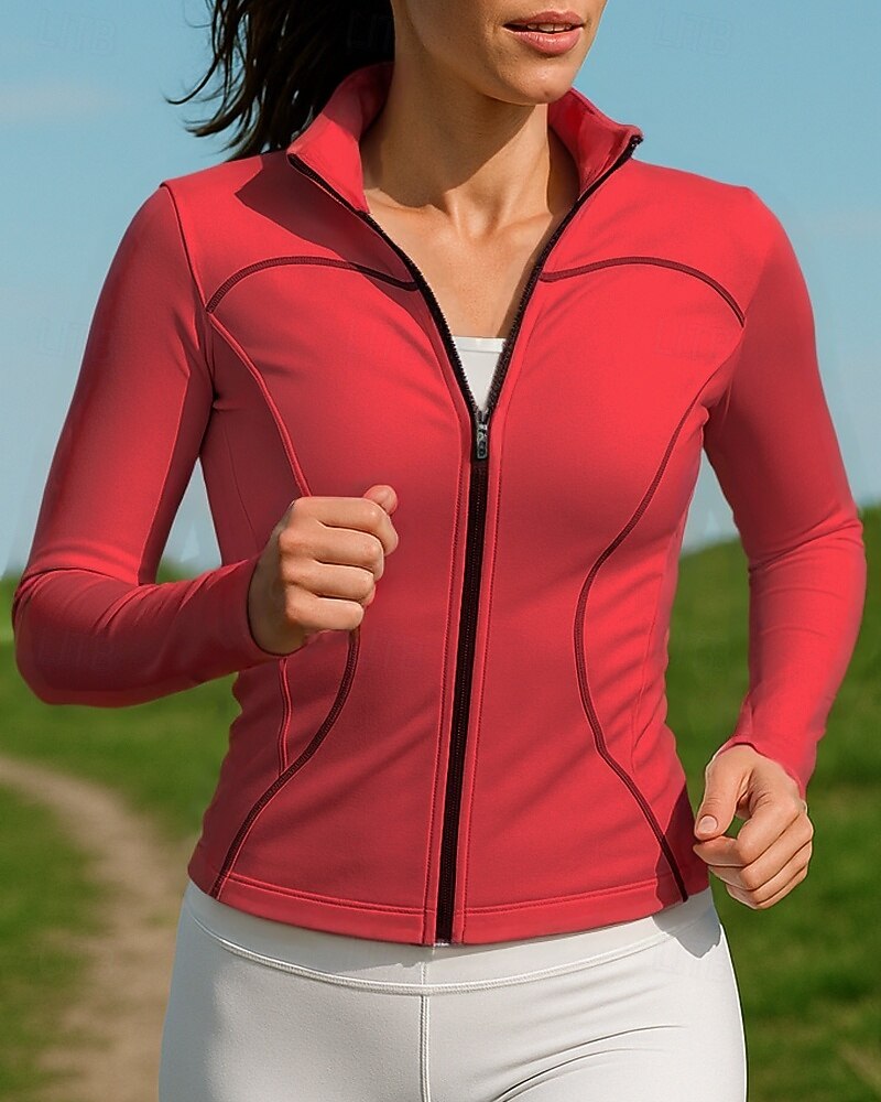 Naisten Yhtenäinen Juoksutakki Ulkoilu takki Kesä Kevät Täysi vetoketju Ohut Pitkähihainen Urheilullinen Nopea kuivuminen Kevyt Elastinen Hengittävä Tennis Golf Juoksu Musta Valkoinen Rubiini 2026 - $27.99 –P5