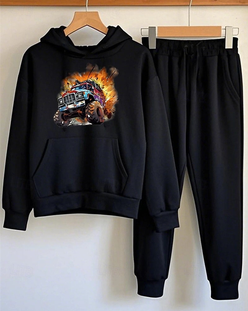 Boys' 3D Car Hoodie & Sweatpants Set Sports Suit Tracksuits Long Sleeve Spring Fall Daily Basic Casual Kids 4-12 Years Hooded Outdoor Vacation Sports Tailored Fit 2025 - $26.99 –P3