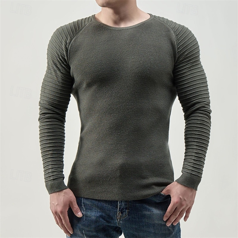 Herren Pullover Strickpullover Gerippt Stricken Normale Oberteile Gestrickt Einfach Rundhalsausschnitt Mode Basic Urlaub Alltagskleidung Bekleidung Herbst Winter Schwarz Weiß M L XL 2026 - $28.99 –P3