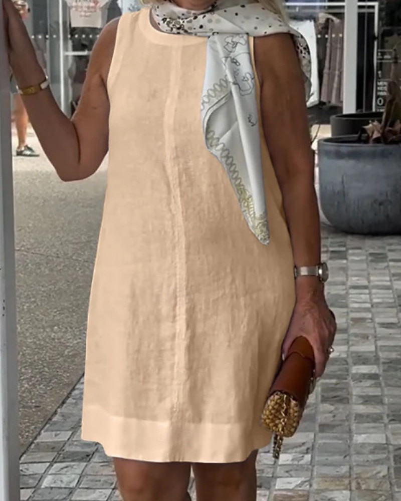 Damen Minikleid Freizeitkleid Klassisch Modern Urlaub Täglich Ferien Normale Passform Einfach Ärmellos Rundhalsausschnitt Schwarz Weiß Khaki Sommer 2025 - $26.99 –P4