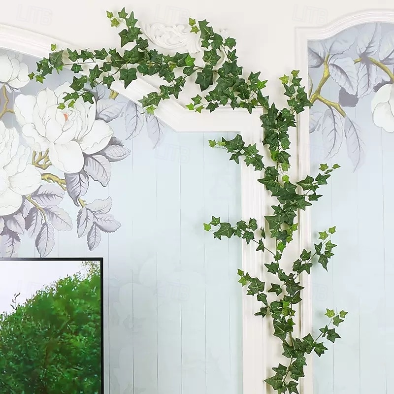 Ghirlanda di edera artificiale, foglie di vite finte, pianta verde di plastica da appendere, 2 m (78,7") per la decorazione delle pareti dei ristoranti, vite con foglie finte per la decorazione di del 2025 a $15.49 –P4