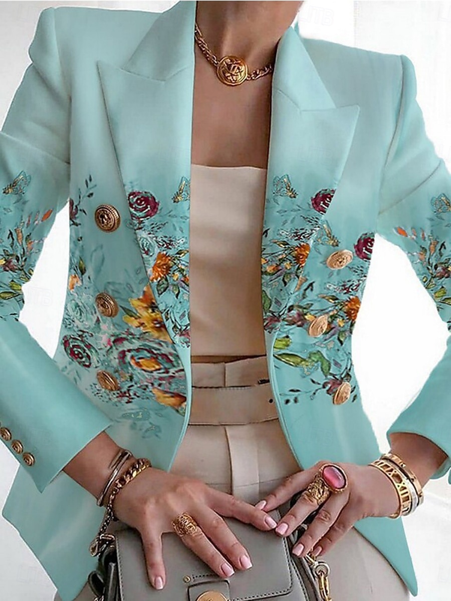 Femmes Blazer Respirant Confortable Imprimé Mode Occasionnel Fleuri Formel Travail Bureau / Carrière Double Boutonnage Régulier Col Rabattu Coupe régulière manche longue Vêtements d'extérieur Noir de 2025 ? $34.99 –P5