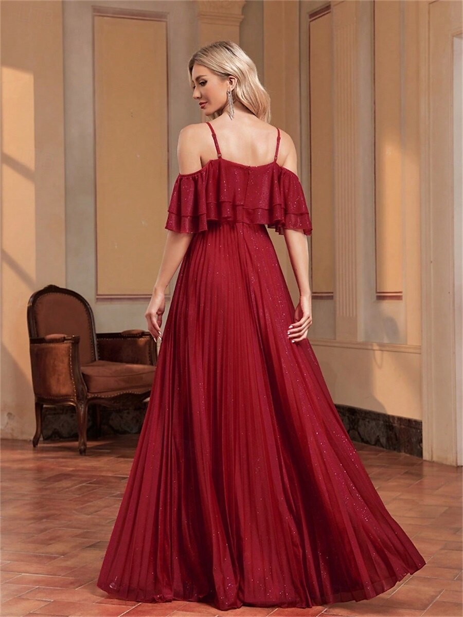 Linha A vestidos de quinceanera Elegante Vestido Formal Casamento Longo Sem Manga Com Alças Finas Chiffon Sem parte Traseira com Pregas 2025 de 2025 por $99.99 –P2